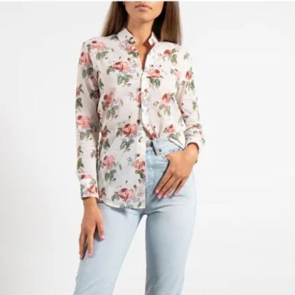 Saint Laurent Floral Rose Print Cotton Voile Button Down Shirt Size 38 FR 6 US - Picture 13 of 14